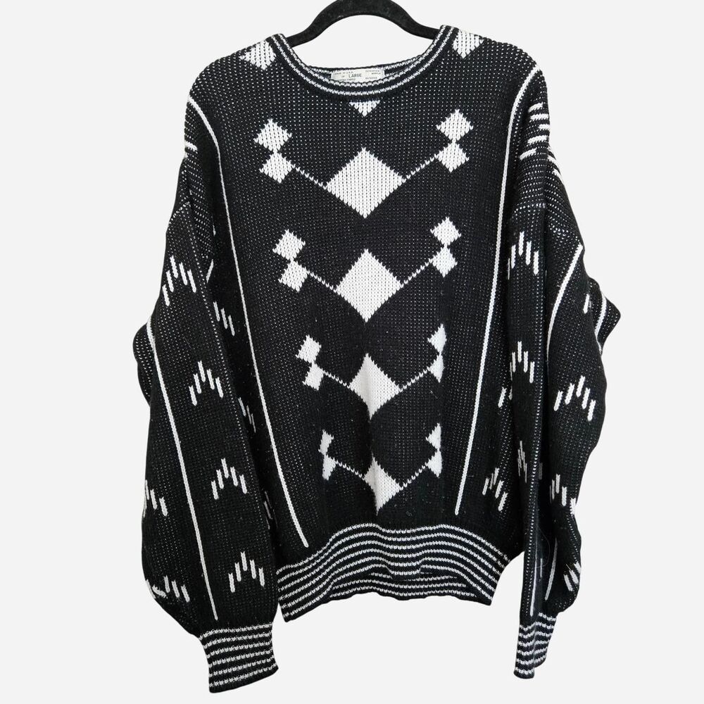 vintage indie grunge black white diamond sweater